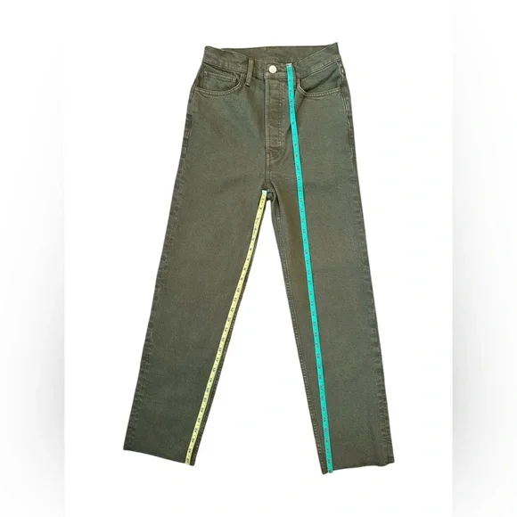 RE/DONE Jeans 70s Ultra High Rise Stove Pipe Green Denim Raw Hem Women Size 26 - Picture 5 of 9